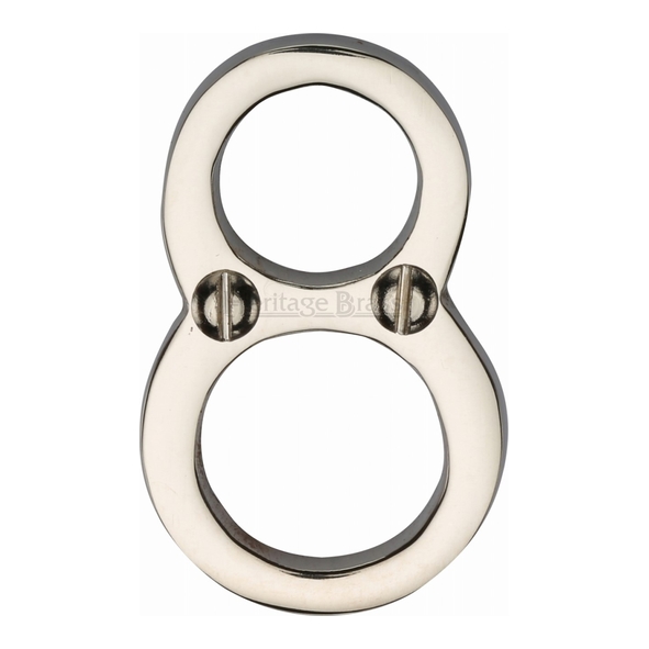 C1567 8-PNF • 51mm • Polished Nickel • Heritage Brass Face Fixing Numeral 8